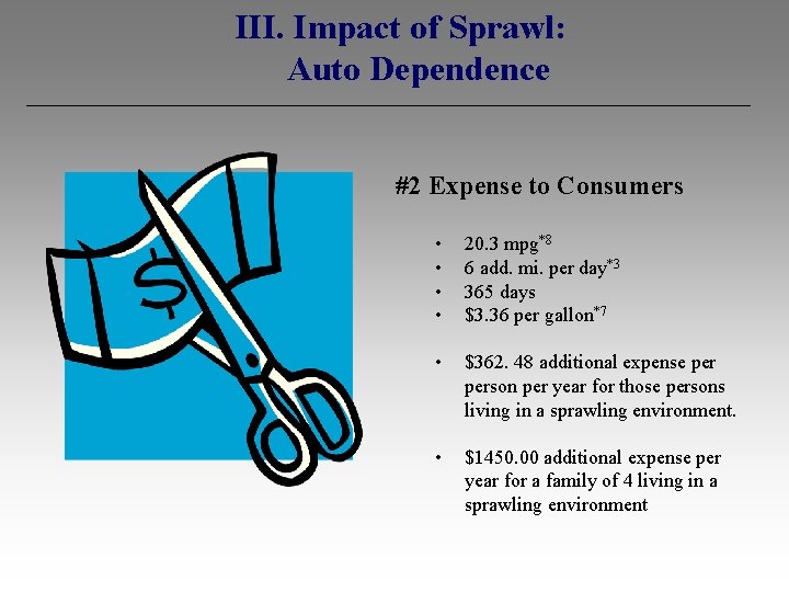 III. Impact of Sprawl: Auto Dependence #2 Expense to Consumers • • 20. 3