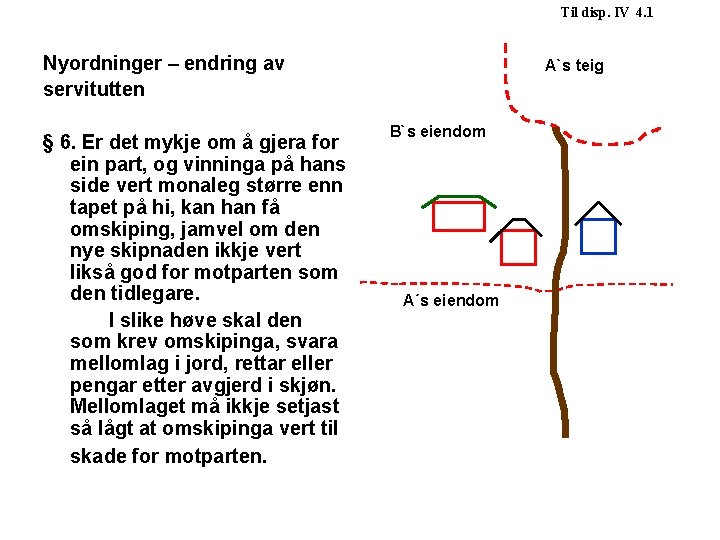 Til disp. IV 4. 1 Nyordninger – endring av servitutten § 6. Er det