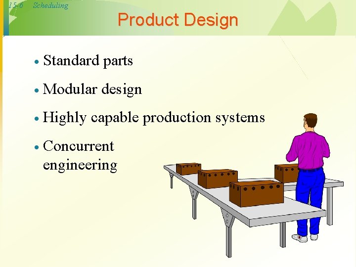 15 -6 Scheduling Product Design · Standard parts · Modular design · Highly capable