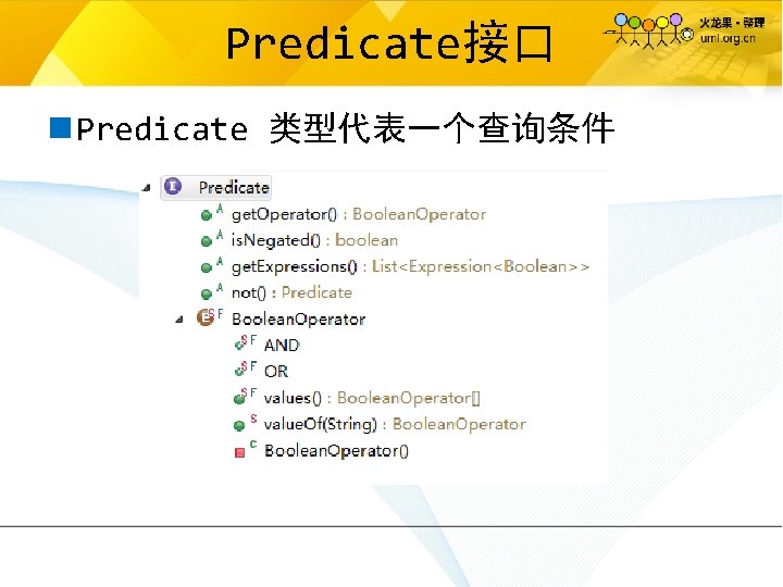 Predicate接口 n Predicate 类型代表一个查询条件 