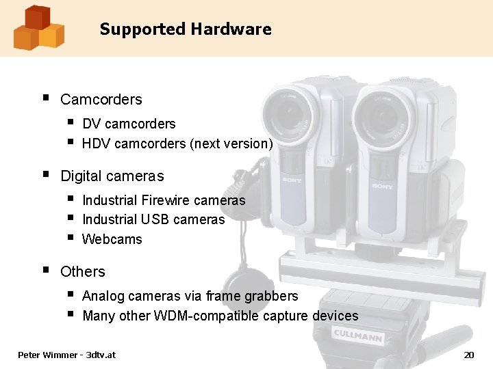 Supported Hardware § Camcorders § § § Digital cameras § § DV camcorders HDV