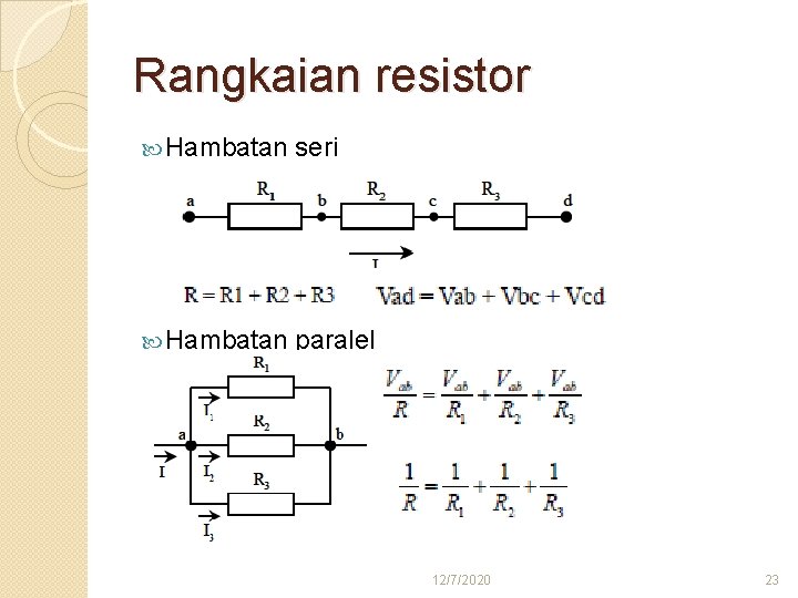 Rangkaian resistor Hambatan seri Hambatan paralel 12/7/2020 23 