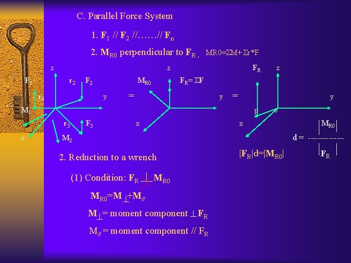 C. Parallel Force System 1. F 1 // F 2 //……// Fn 2. MR