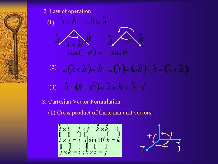 2. Law of operation (1) (2) (3) 3. Cartesian Vector Formulation (1) Cross product