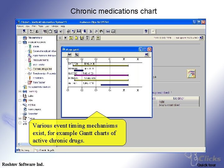 Chronic medications chart Various event timing mechanisms exist, for example Gantt charts of active