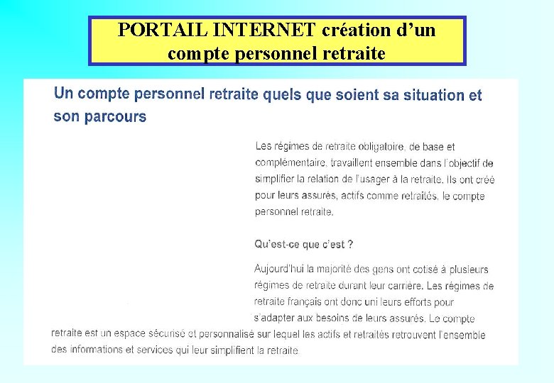 PORTAIL INTERNET création d’un compte personnel retraite 