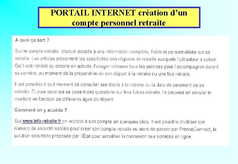 PORTAIL INTERNET création d’un compte personnel retraite 