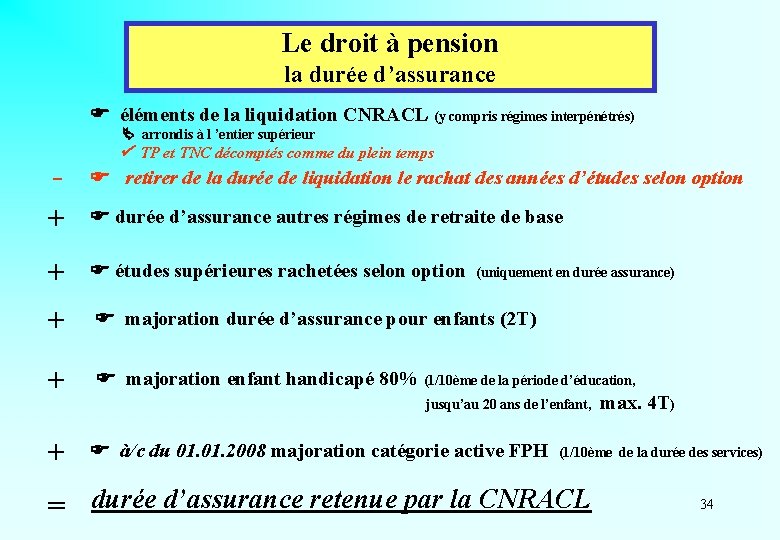 Le droit à pension la durée d’assurance éléments de la liquidation CNRACL (y compris
