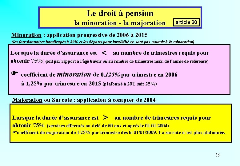 Le droit à pension la minoration - la majoration article 20 Minoration : application