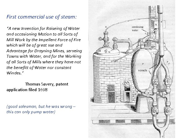 First commercial use of steam: “A new Invention for Raiseing of Water and occasioning