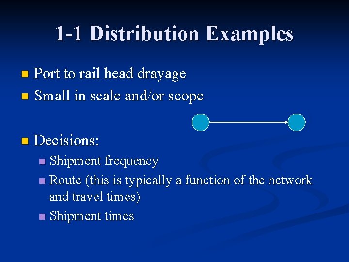 1 -1 Distribution Examples Port to rail head drayage n Small in scale and/or 1 -1 Distribution Examples Port to rail head drayage n Small in scale and/or