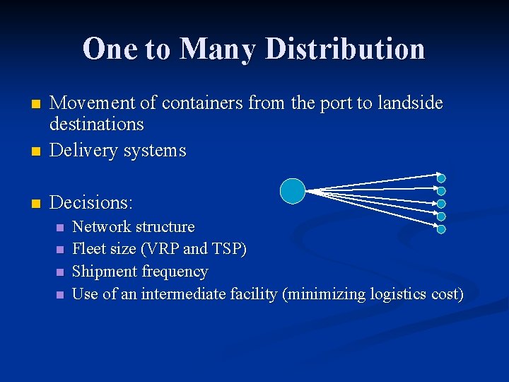 One to Many Distribution n Movement of containers from the port to landside destinations One to Many Distribution n Movement of containers from the port to landside destinations