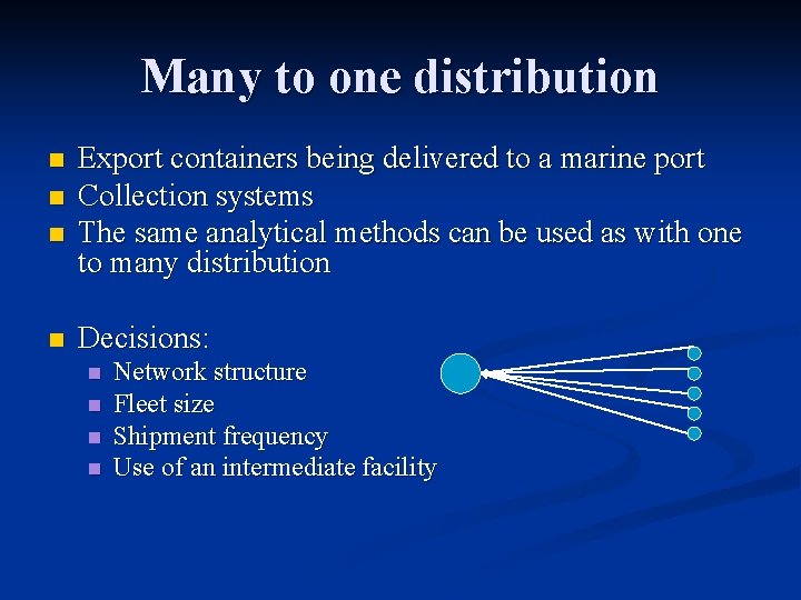 Many to one distribution n n Export containers being delivered to a marine port Many to one distribution n n Export containers being delivered to a marine port