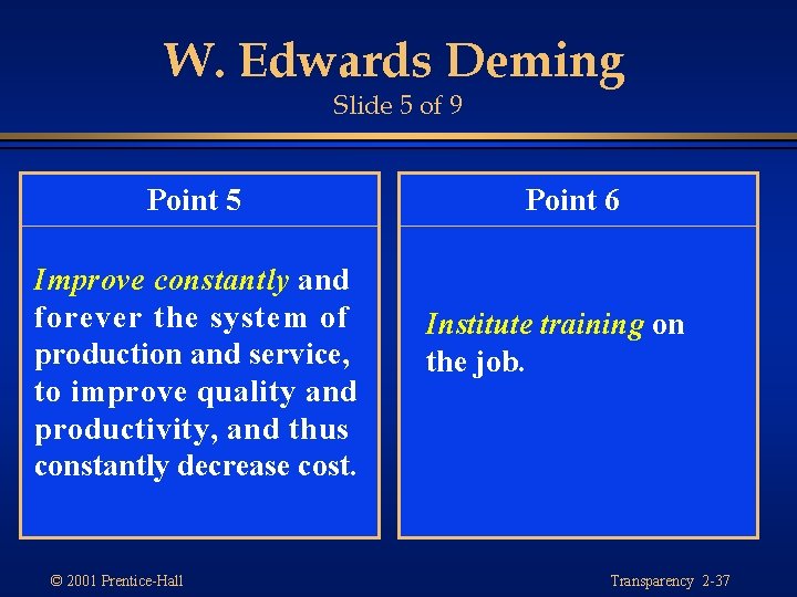 W. Edwards Deming Slide 5 of 9 Point 5 Improve constantly and forever the