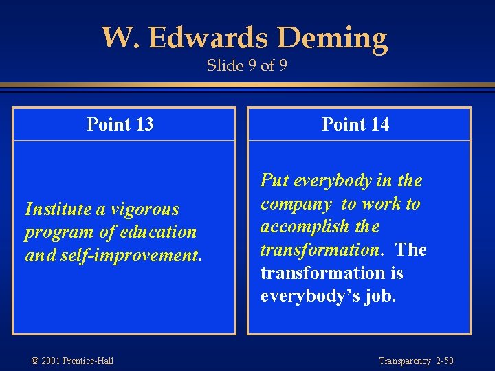 W. Edwards Deming Slide 9 of 9 Point 13 Institute a vigorous program of