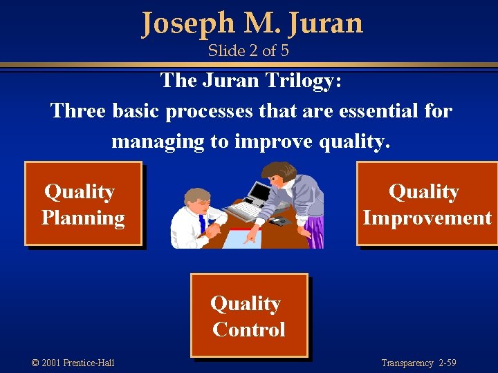 Joseph M. Juran Slide 2 of 5 The Juran Trilogy: Three basic processes that