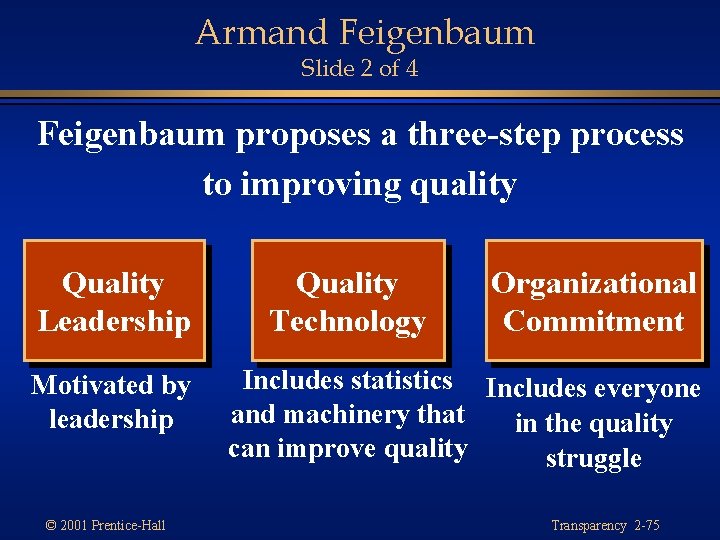 Armand Feigenbaum Slide 2 of 4 Feigenbaum proposes a three-step process to improving quality