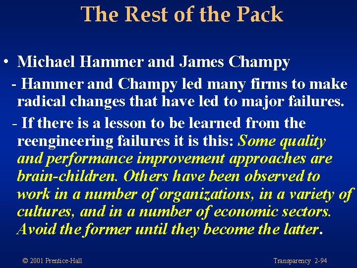 The Rest of the Pack • Michael Hammer and James Champy - Hammer and