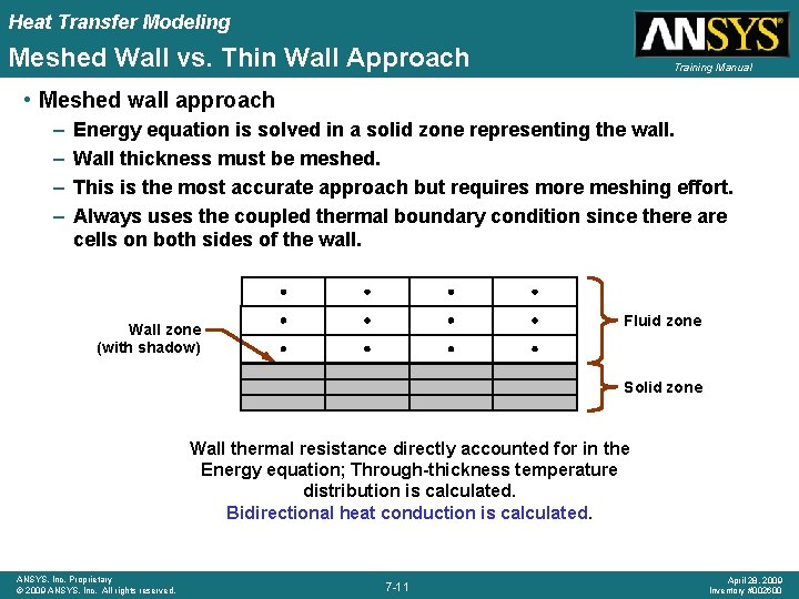 Heat Transfer Modeling Meshed Wall vs. Thin Wall Approach Training Manual • Meshed wall