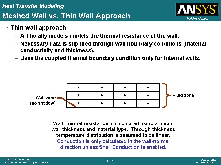 Heat Transfer Modeling Meshed Wall vs. Thin Wall Approach Training Manual • Thin wall