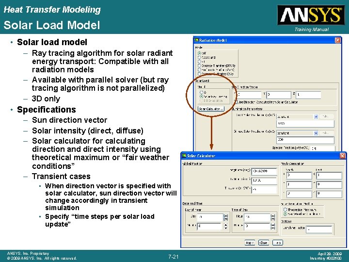 Heat Transfer Modeling Solar Load Model Training Manual • Solar load model – Ray
