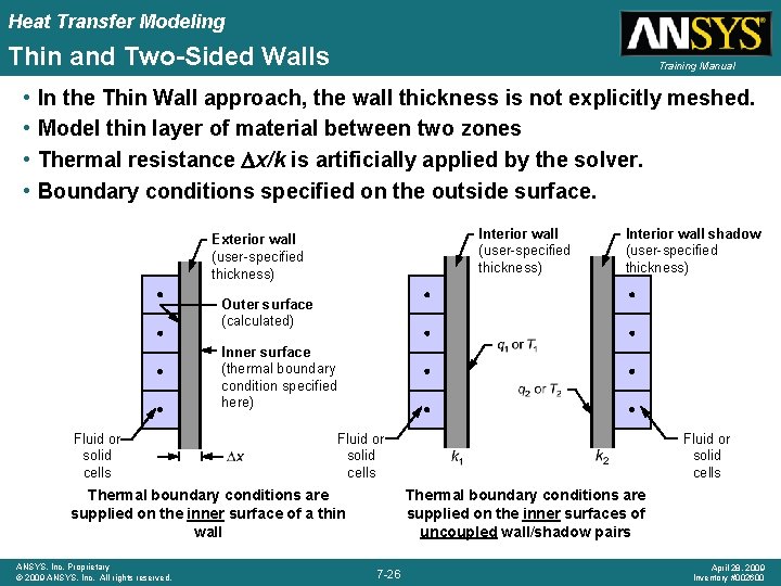 Heat Transfer Modeling Thin and Two-Sided Walls • • Training Manual In the Thin