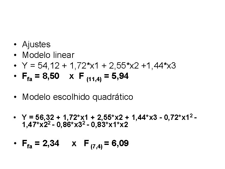  • • Ajustes Modelo linear Y = 54, 12 + 1, 72*x 1