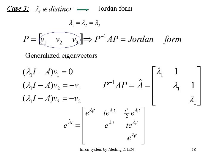 Case 3: Jordan form Generalized eigenvectors linear system by Meiling CHEN 18 