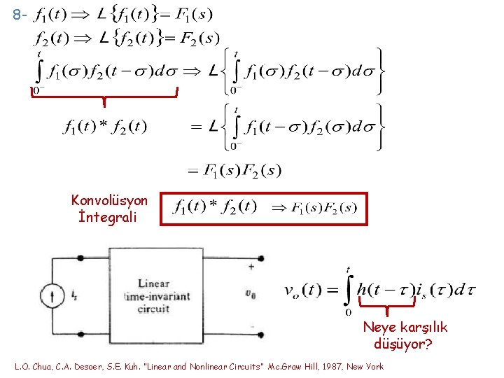 8 - Konvolüsyon İntegrali Neye karşılık düşüyor? L. O. Chua, C. A. Desoer, S.