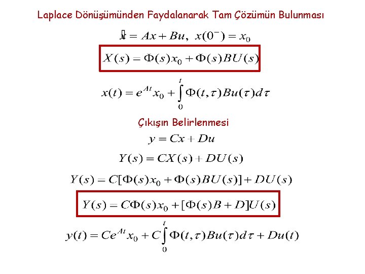 Laplace Dönüşümünden Faydalanarak Tam Çözümün Bulunması Çıkışın Belirlenmesi 