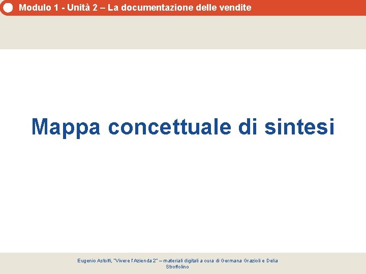 Modulo 1 - Unità 2 – La documentazione delle vendite Mappa concettuale di sintesi Modulo 1 - Unità 2 – La documentazione delle vendite Mappa concettuale di sintesi