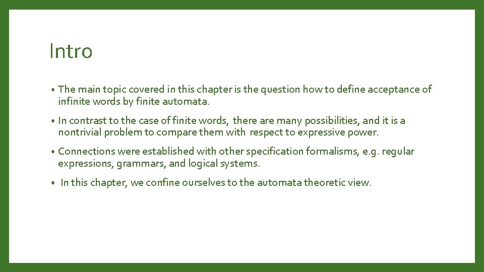 Intro • The main topic covered in this chapter is the question how to