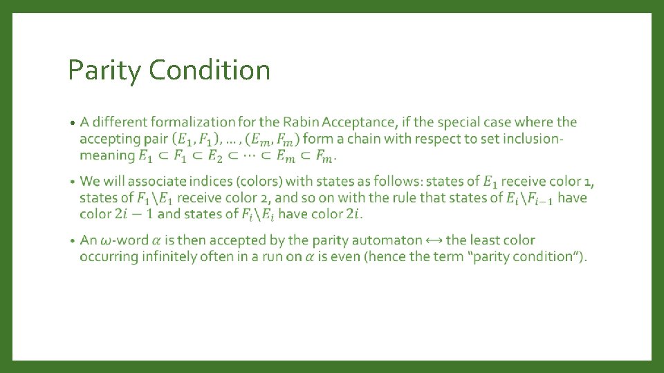 Parity Condition • 