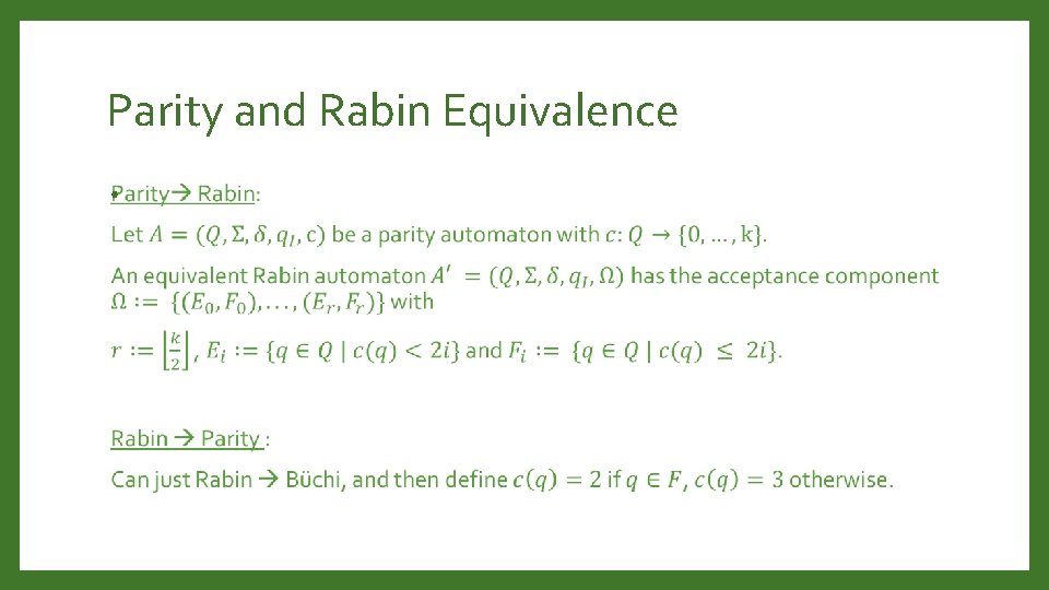 Parity and Rabin Equivalence • 