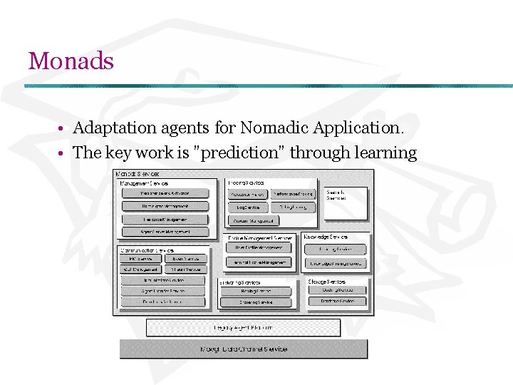 Monads • Adaptation agents for Nomadic Application. • The key work is ”prediction” through