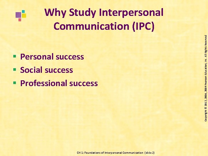 § Personal success § Social success § Professional success CH 1: Foundations of Interpersonal