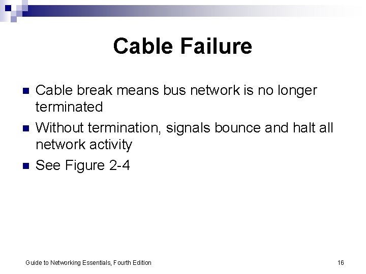 Cable Failure n n n Cable break means bus network is no longer terminated