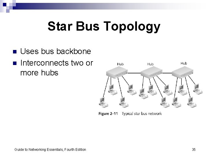 Star Bus Topology n n Uses bus backbone Interconnects two or more hubs Guide