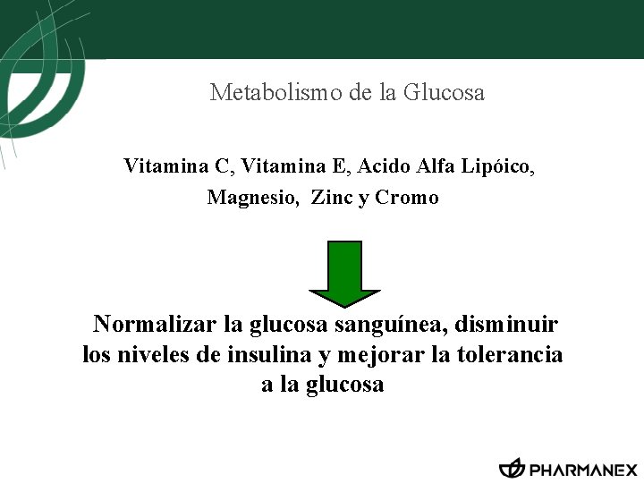 Metabolismo de la Glucosa Vitamina C, Vitamina E, Acido Alfa Lipóico, Magnesio, Zinc y