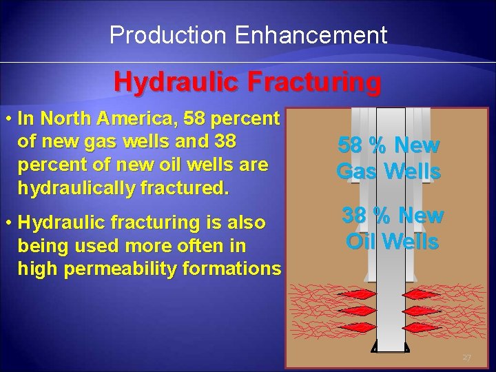 Production Enhancement Hydraulic Fracturing • In North America, 58 percent of new gas wells