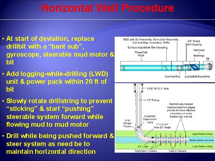 Horizontal Well Procedure • At start of deviation, replace drillbit with a “bent sub”,