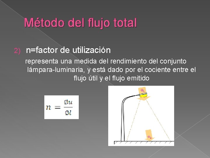 Método del flujo total 2) n=factor de utilización representa una medida del rendimiento del