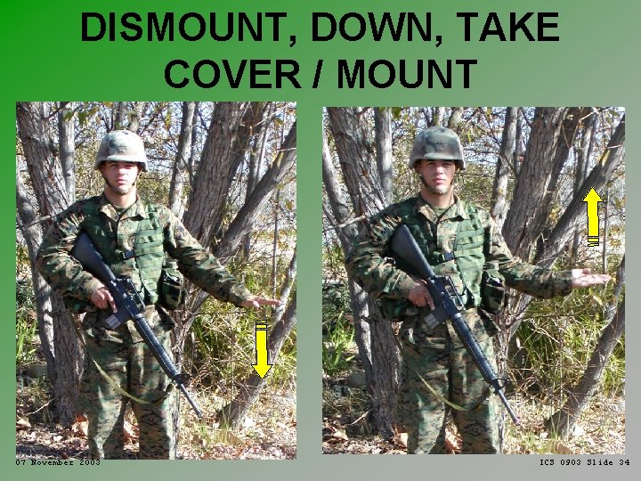 DISMOUNT, DOWN, TAKE COVER / MOUNT 07 November 2003 ICS 0903 Slide 34 
