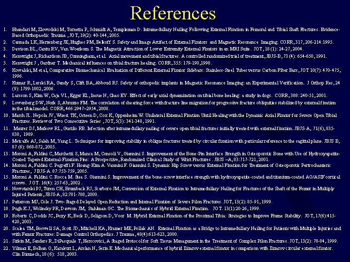 References 1. Bhandari M, Zlowodski M, Tornetta P, Schmidt A, Templeman D. Intramedullary Nailing