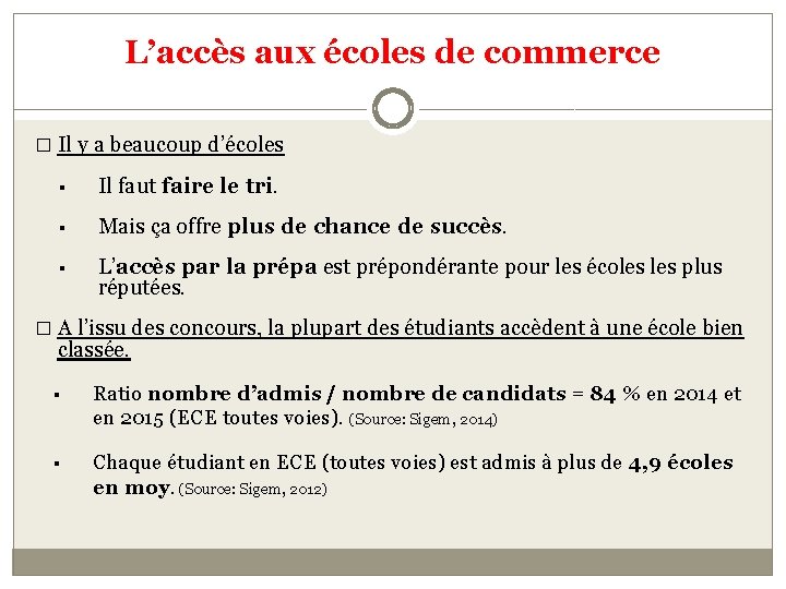 L’accès aux écoles de commerce � Il y a beaucoup d’écoles § Il faut