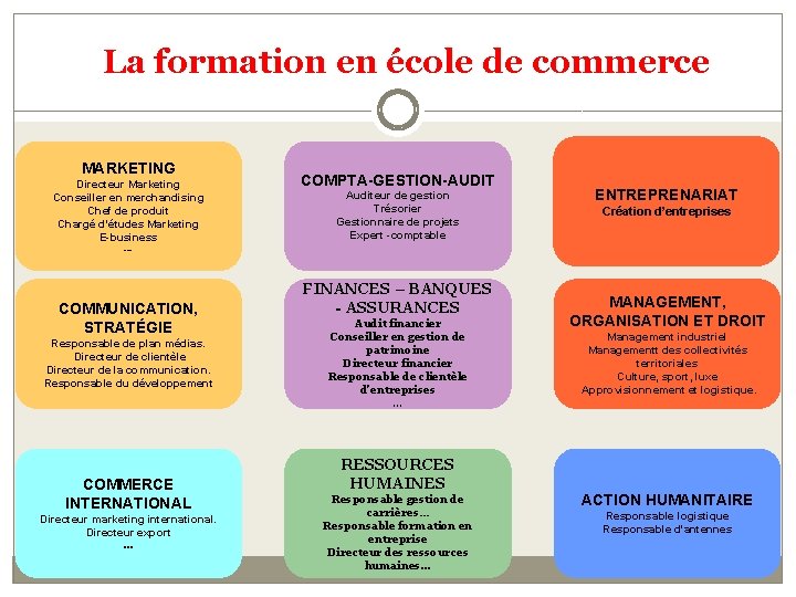 La formation en école de commerce MARKETING Directeur Marketing Conseiller en merchandising Chef de