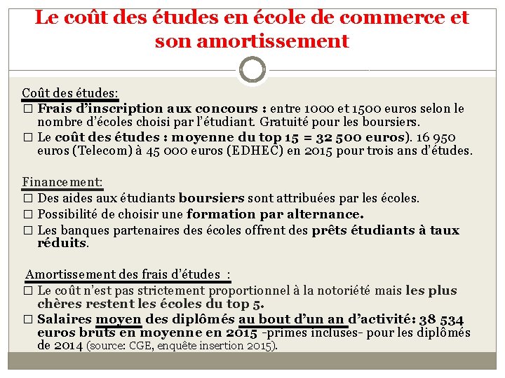 Le coût des études en école de commerce et son amortissement Coût des études: