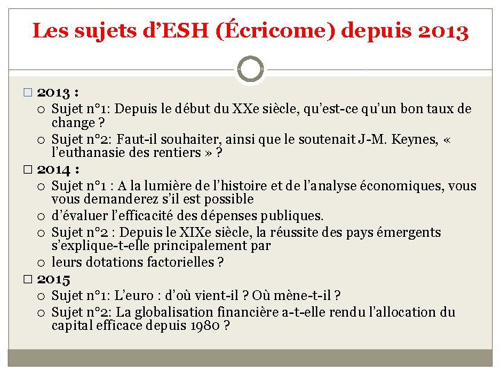 Les sujets d’ESH (Écricome) depuis 2013 � 2013 : Sujet n° 1: Depuis le