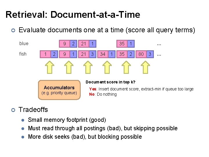 Retrieval: Document-at-a-Time ¢ Evaluate documents one at a time (score all query terms) blue
