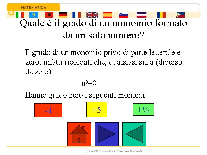 Quale è il grado di un monomio formato da un solo numero? Il grado